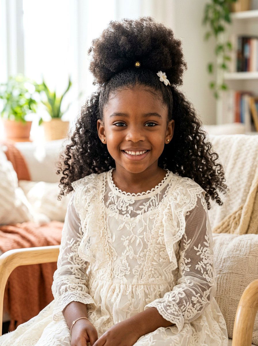 Half Up Half Down Afro Puff - 20 kids afro puff styles - 20 kids afro puff styles