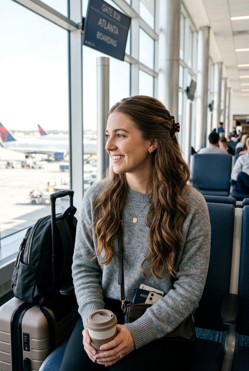 Half Up Half Down Airplane Hairstyle - 20 airplane hairstyles for long hair - 20 airplane hairstyles for long hair