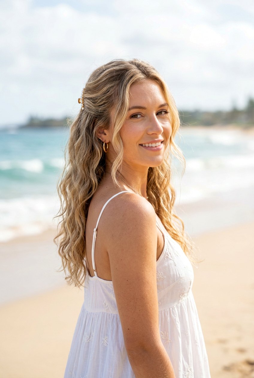 Half Up Half Down Beach Hair - 20 tropical vacation hairstyles - 20 tropical vacation hairstyles