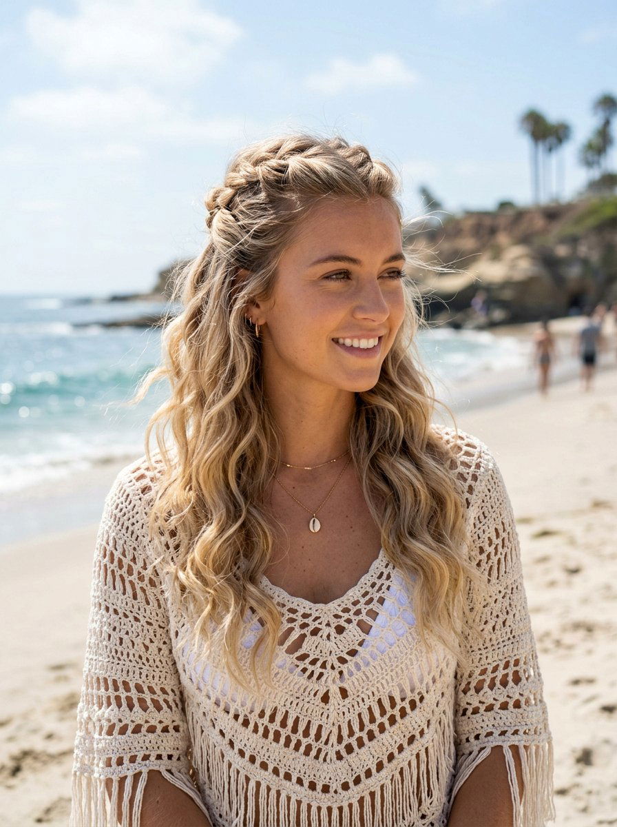 Half Up Half Down Beach Waves - 20 simple hairstyle for beach trip - 20 simple hairstyle for beach trip