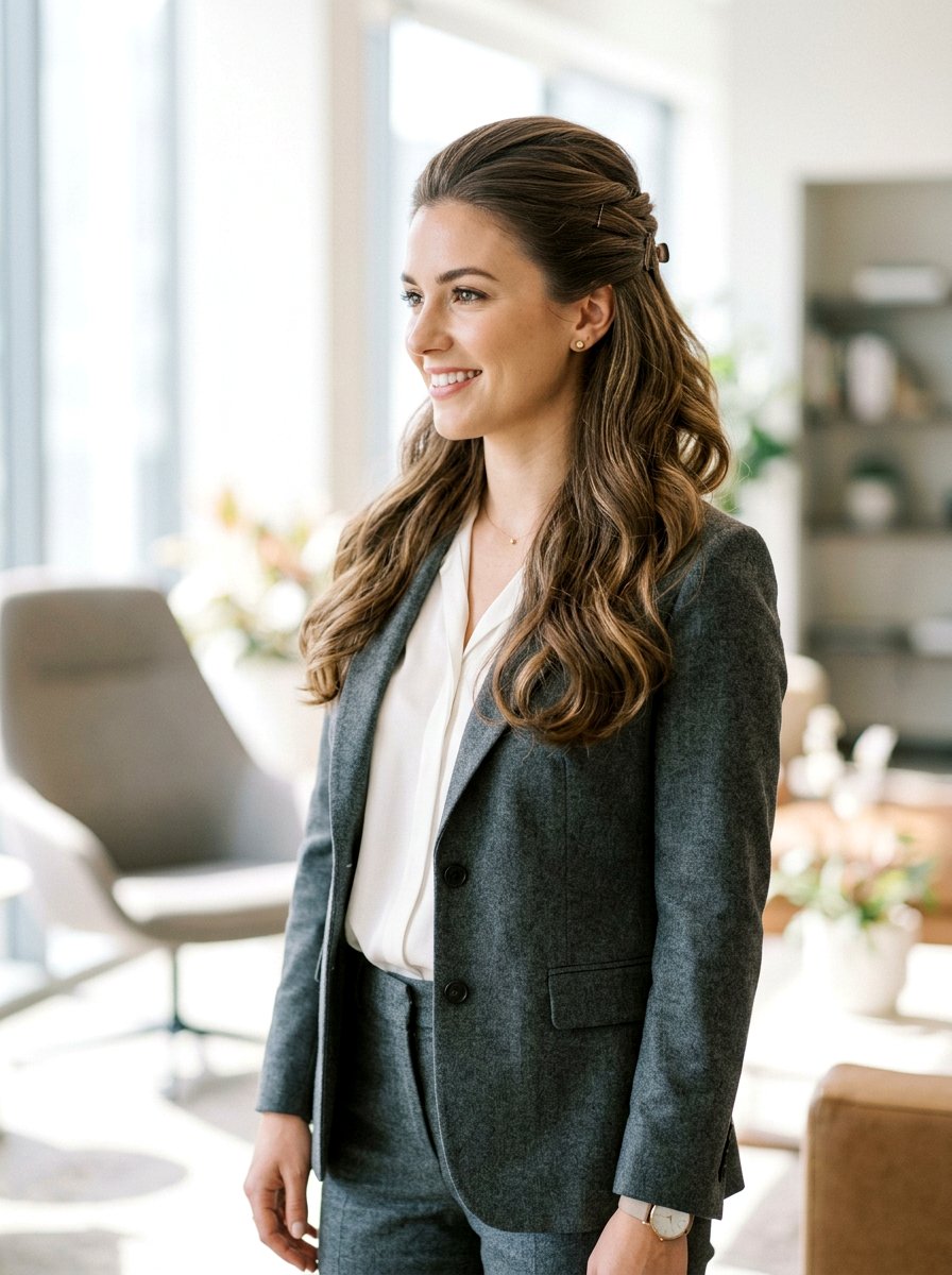 Half Up Half Down Blowout - 20 interview hairstyle with simple blowout - 20 interview hairstyle with simple blowout