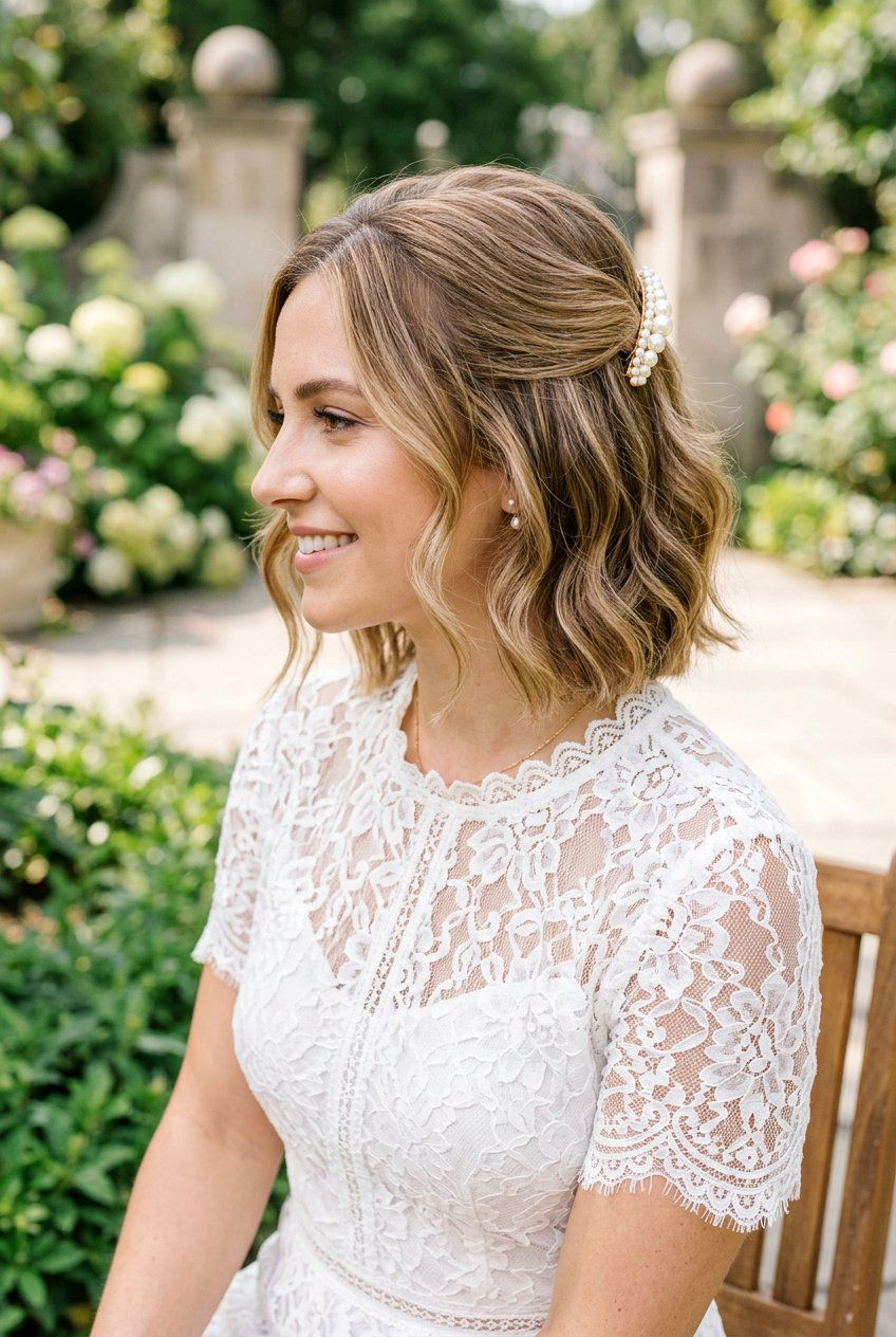 Half Up Half Down Bob - 20 wedding guest bob hairstyle - 20 wedding guest bob hairstyle