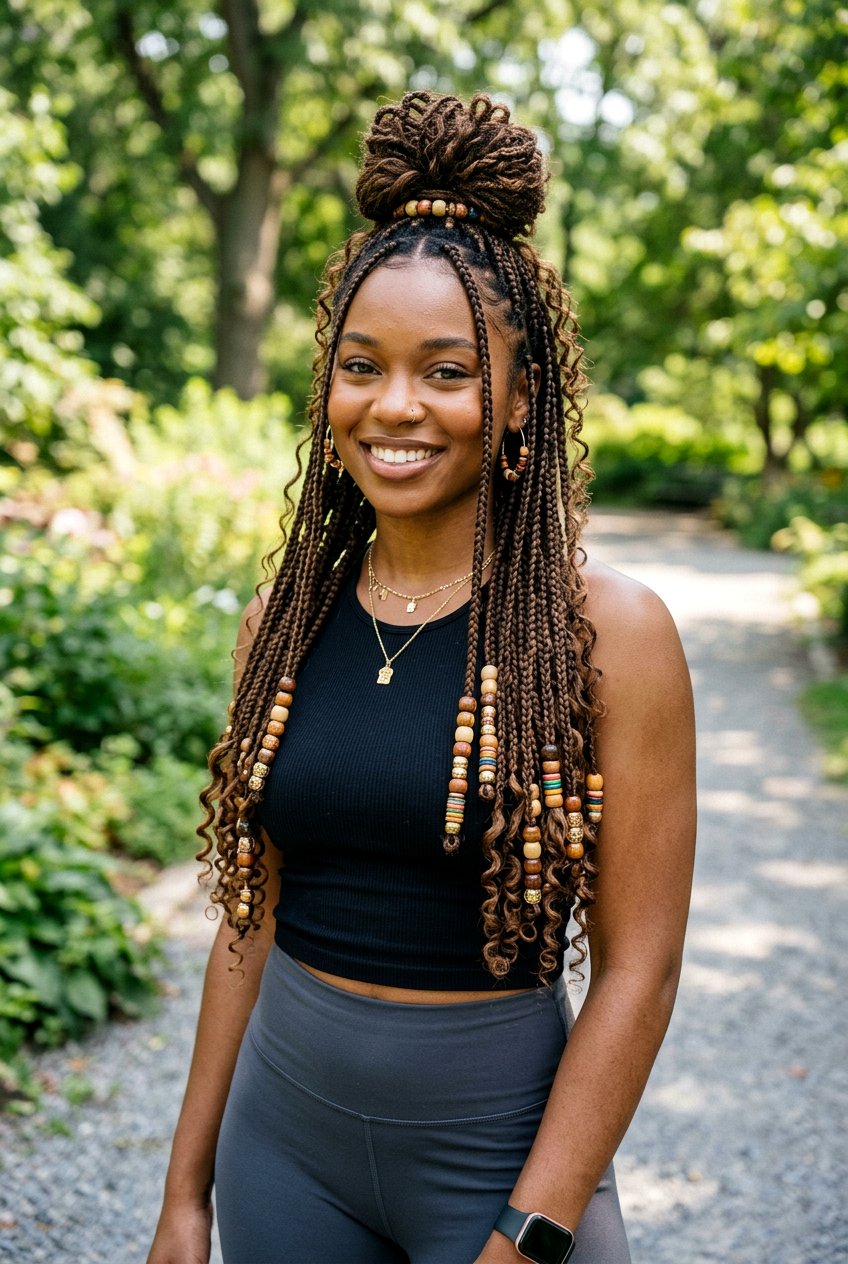 Half Up Half Down Bohemian Knotless Braids With Beads - 20 bohemian knotless braids with beads - 20 bohemian knotless braids with beads