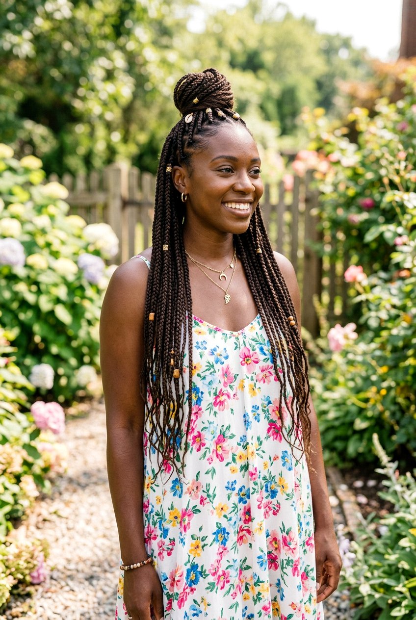 Half Up Half Down Boho Knotless Braids - 20 boho knotless braids hairstyle - 20 boho knotless braids hairstyle