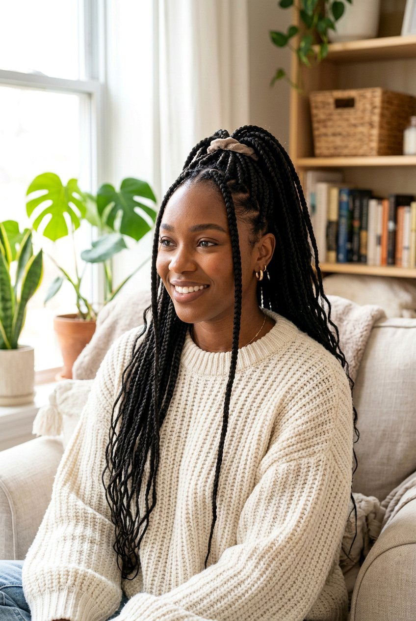 Half Up Half Down Box Braids Ponytail - 20 box braids ponytail hairstyle - 20 box braids ponytail hairstyle