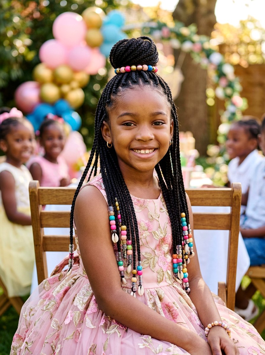Half Up Half Down Box Braids With Beads - 20 kids box braids with beads - 20 kids box braids with beads