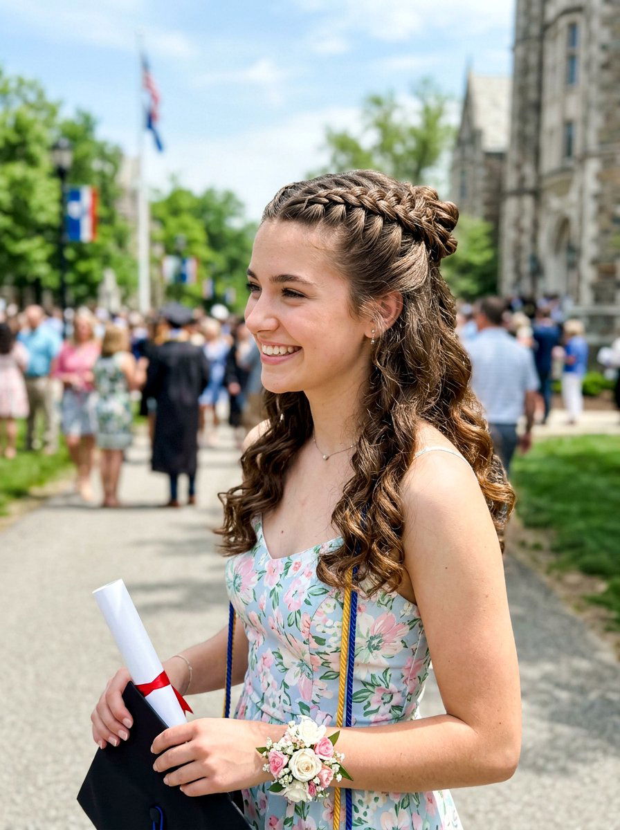 Half Up Half Down Braid Graduation Hair - 20 teen girls graduation hairstyle with braid - 20 teen girls graduation hairstyle with braid