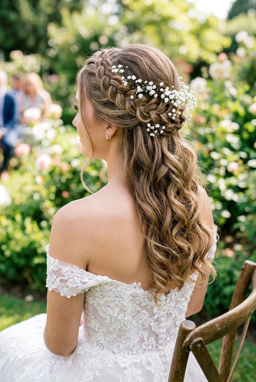 Half Up Half Down Braid With Babys Breath - 20 bridal braid with babys breath - 20 bridal braid with baby’s breath
