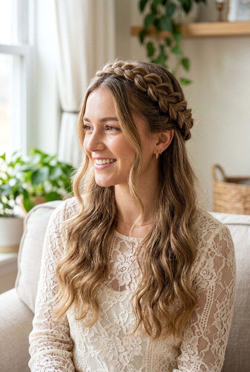 Half Up Half Down Braid - 20 summer braid hairstyle for medium hair - 20 summer braid hairstyle for medium hair
