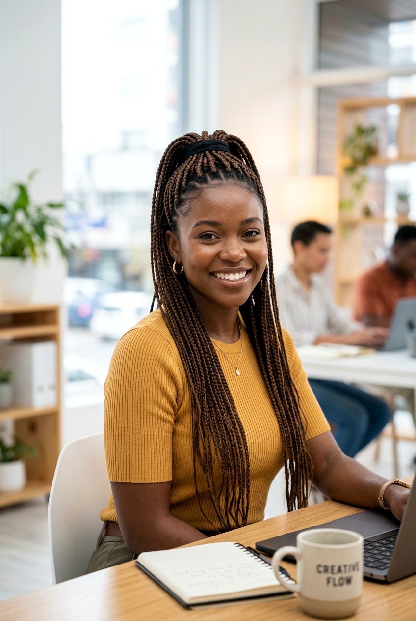 Half Up Half Down Braided Ponytail - 20 black women office braid ponytail styles - 20 black women office braid ponytail styles