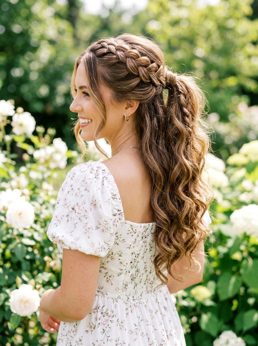 Half Up Half Down Braided Ponytail - 20 prom ponytail with braid - 20 prom ponytail with braid