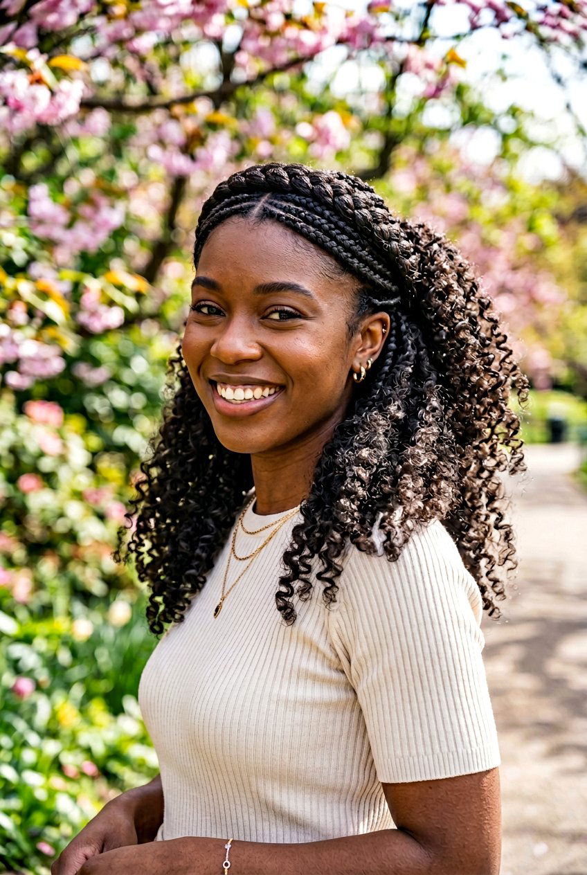 Half Up Half Down Braided Ponytail - 20 black women braided ponytail ideas - 20 black women braided ponytail ideas
