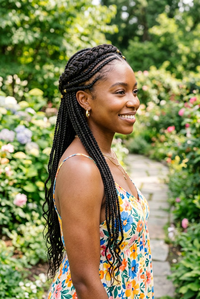 Half Up Half Down Braids - 20 black women wedding guest braid styles - 20 black women wedding guest braid styles