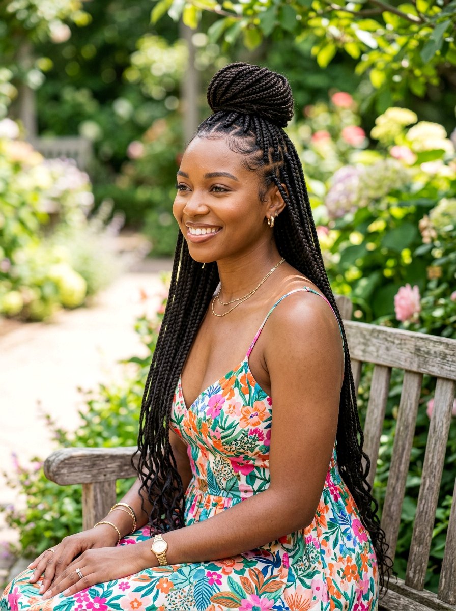 Half Up Half Down Braids - 20 scalp braid hairstyles for black women - 20 scalp braid hairstyles for black women