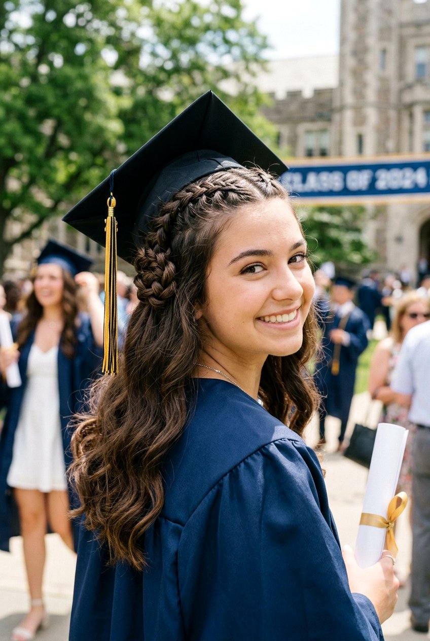 Half Up Half Down Braids - 20 graduation hairstyle for teenage girls - 20 graduation hairstyle for teenage girls