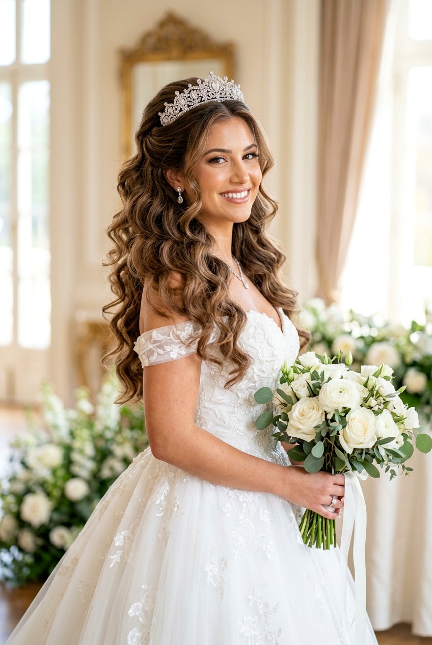 Half Up Half Down Bridal Curls - 20 black women bridal hairstyle ideas - 20 black women bridal hairstyle ideas