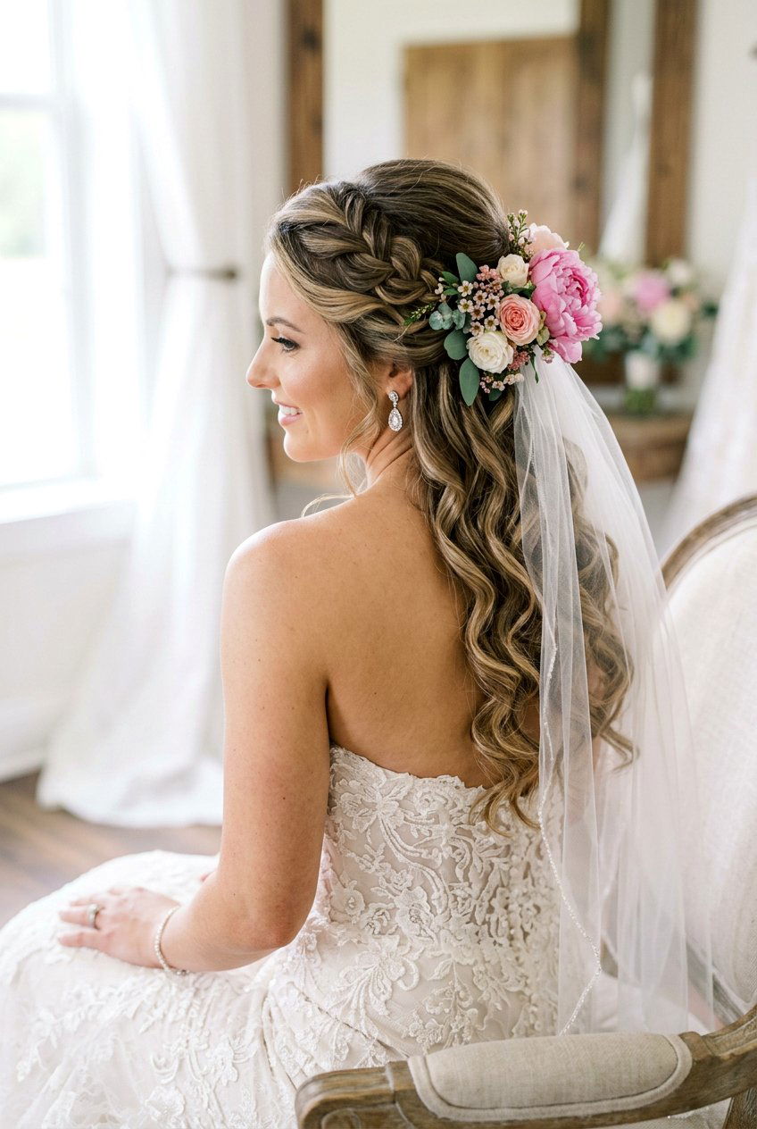 Half Up Half Down Bridal Hairstyle - 20 bridal hairstyle for veil and flowers - 20 bridal hairstyle for veil and flowers