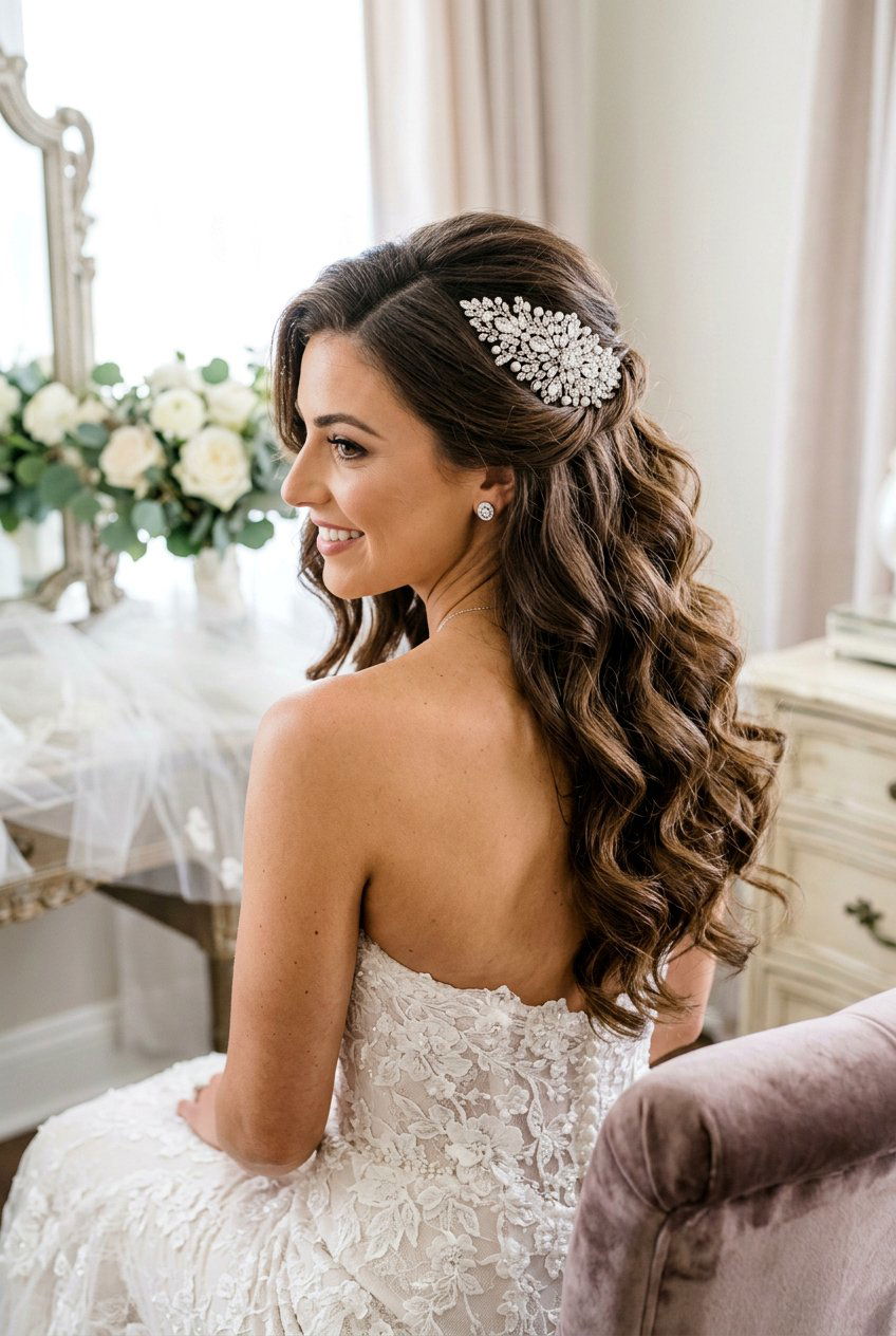 Half Up Half Down Bridal Hairstyle - 20 best bridal hairstyle ideas - 20 best bridal hairstyle ideas