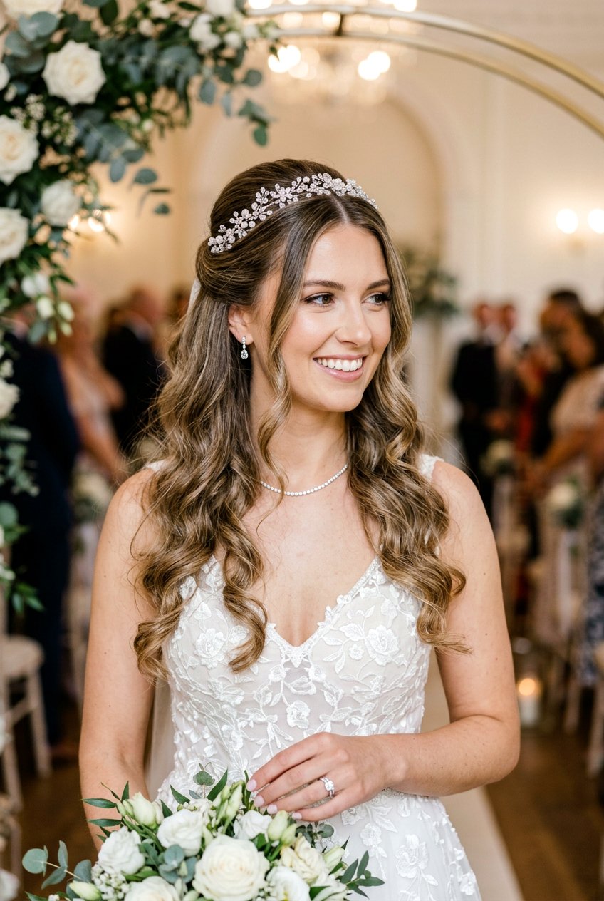 Half Up Half Down Bridal Soft Curls With Middle Part - 20 bridal soft curls with middle part - 20 bridal soft curls with middle part
