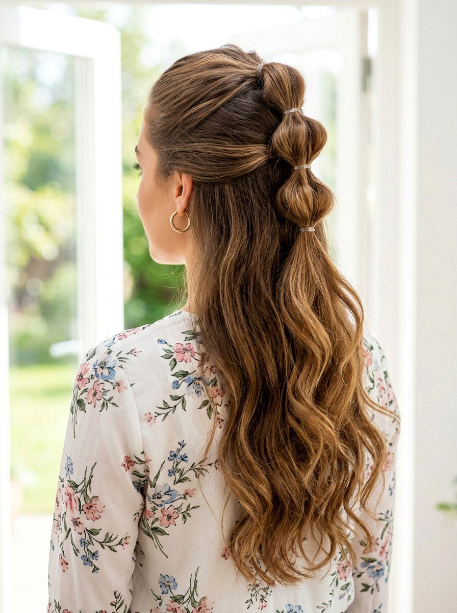 Half Up Half Down Bubble Braid Ponytail - 20 vacation hairstyle with bubble braid ponytail - 20 vacation hairstyle with bubble braid ponytail