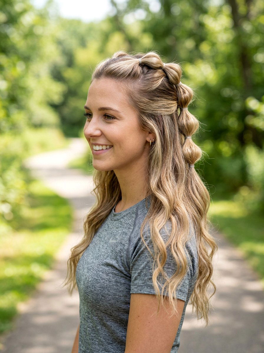 Half Up Half Down Bubble Braid - 20 softball bubble braid hairstyle - 20 softball bubble braid hairstyle