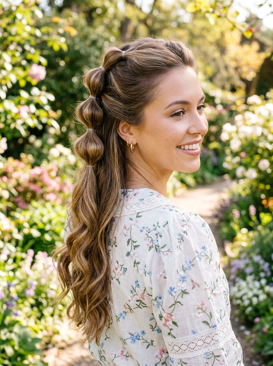 Half Up Half Down Bubble Braids - 20 party hairstyle with bubble braids - 20 party hairstyle with bubble braids