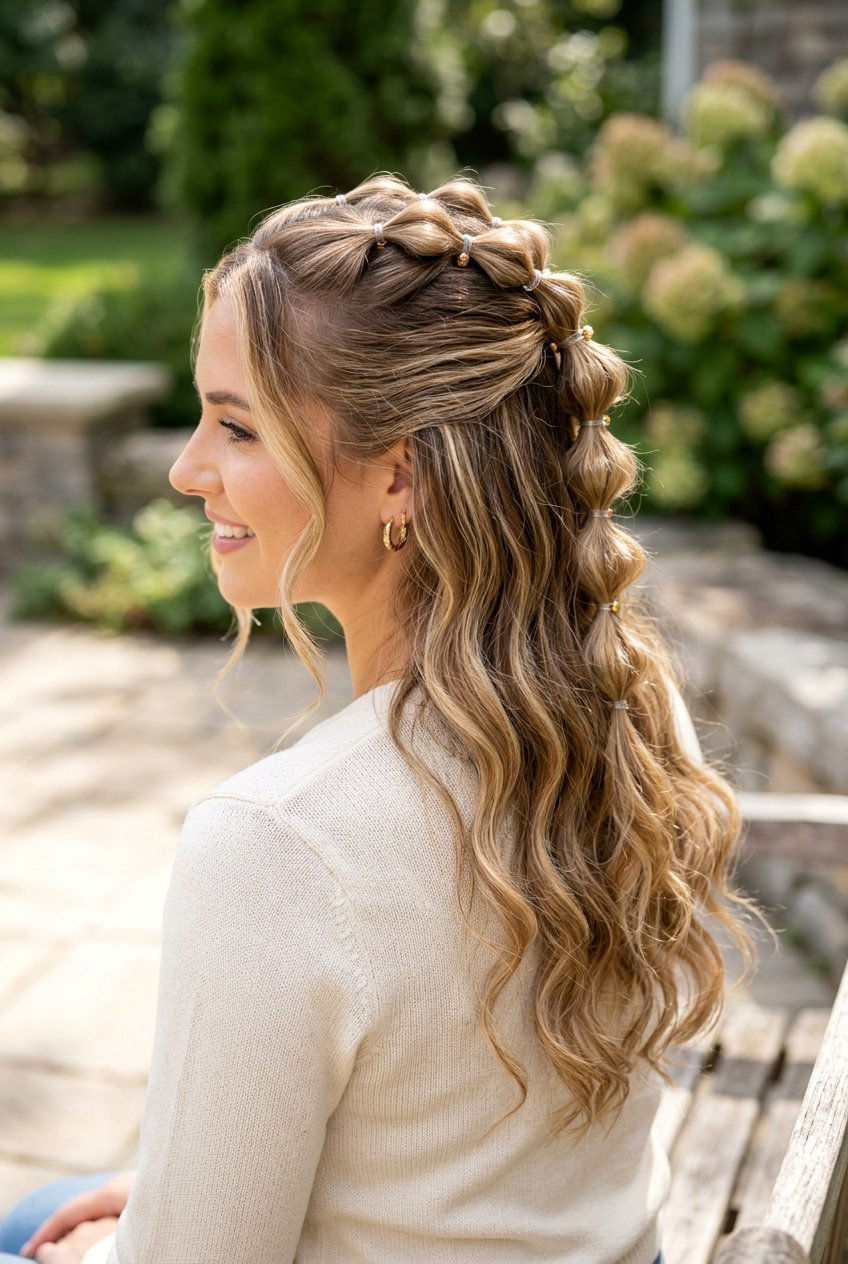 Half Up Half Down Bubble Ponytail - 20 bubble ponytail for wedding guest - 20 bubble ponytail for wedding guest