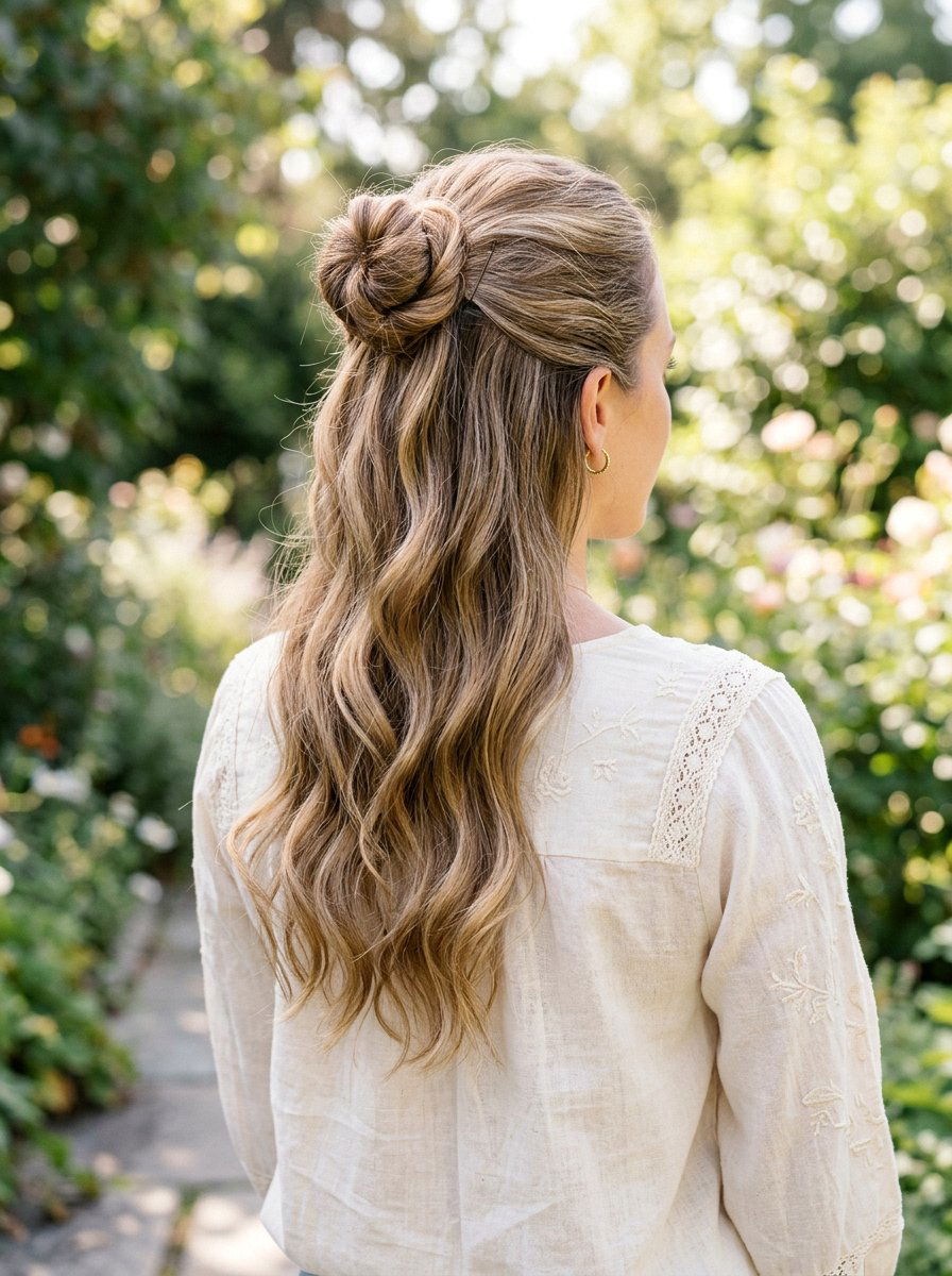 Half Up Half Down Bun - 20 humidity proof bun hairstyle - 20 humidity proof bun hairstyle