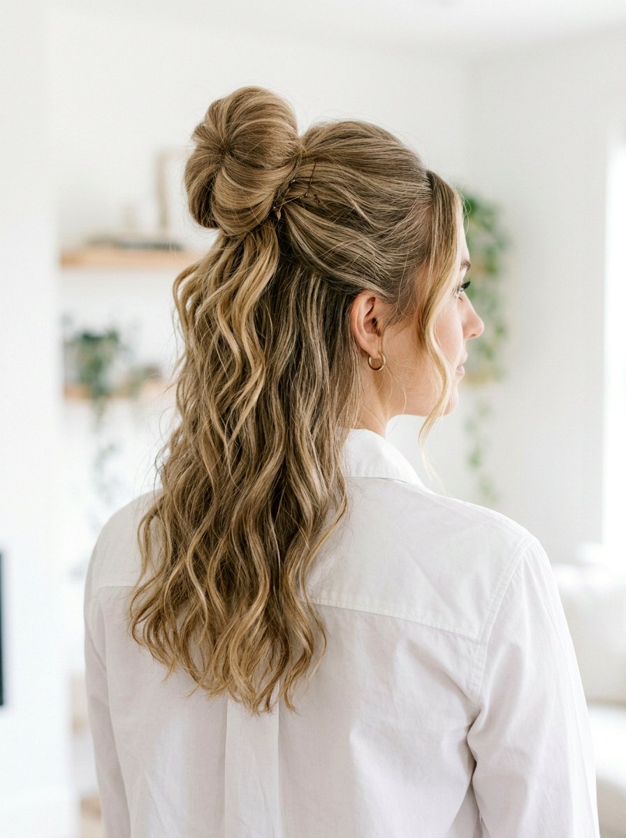 Half Up Half Down Bun - 20 rainy day bun hairstyle - 20 rainy day bun hairstyle