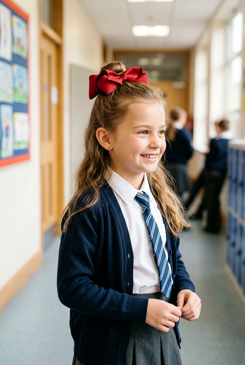 Half Up Half Down Bun With Bow - 20 little girls school bun hairstyle - 20 little girls school bun hairstyle