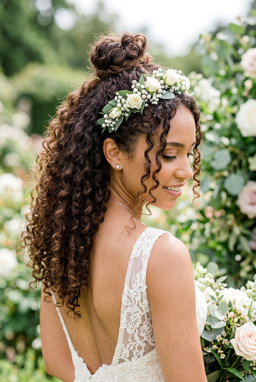 Half Up Half Down Bun With Curly Front - 20 bridal bun with curls in front - 20 bridal bun with curls in front