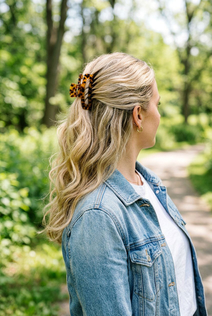 Half Up Half Down Claw Clip - 20 simple college hairstyle for girls - 20 simple college hairstyle for girls