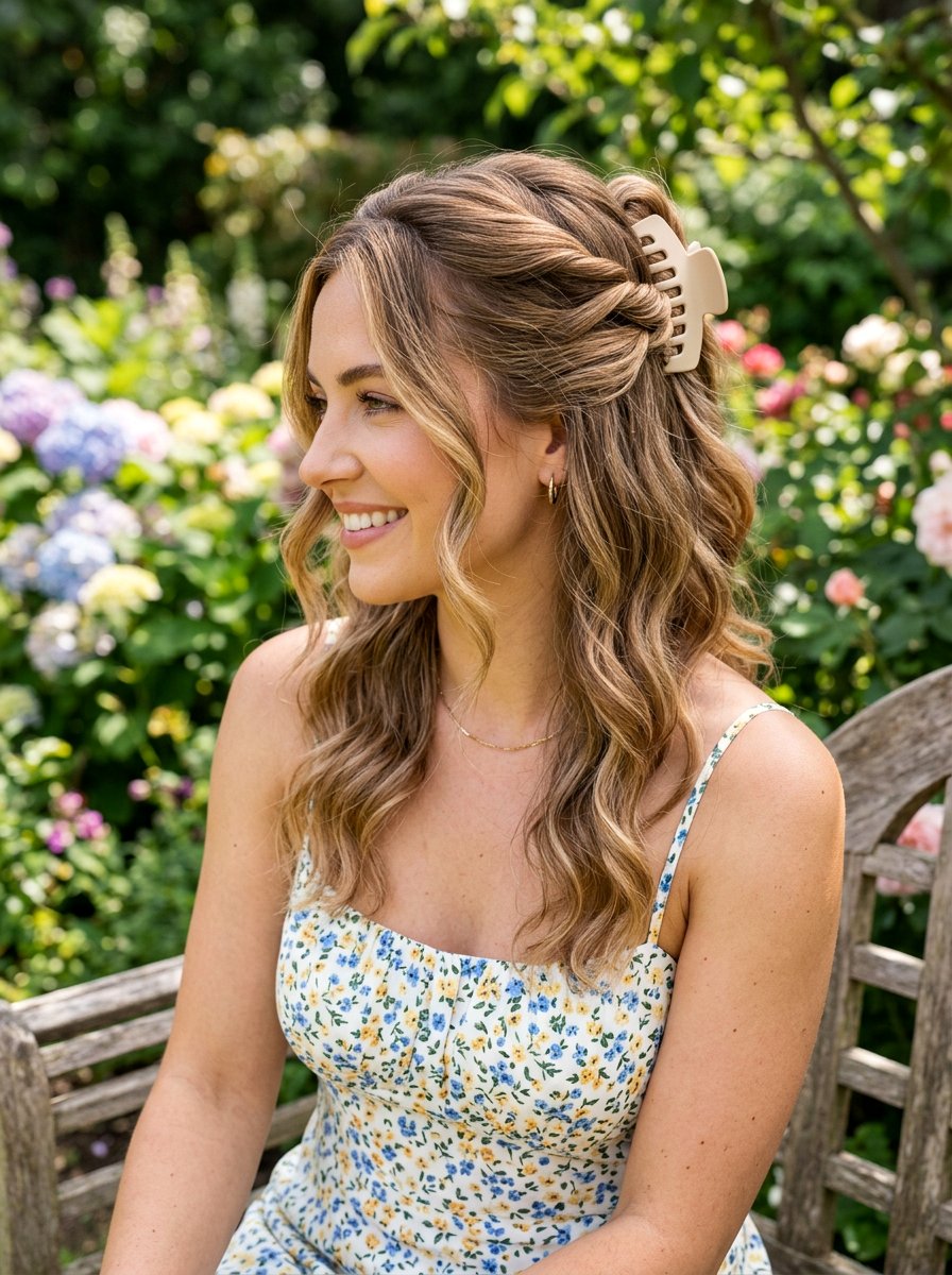 Half Up Half Down Claw Clip - 20 claw clip hairstyle for office women - 20 claw clip hairstyle for office women