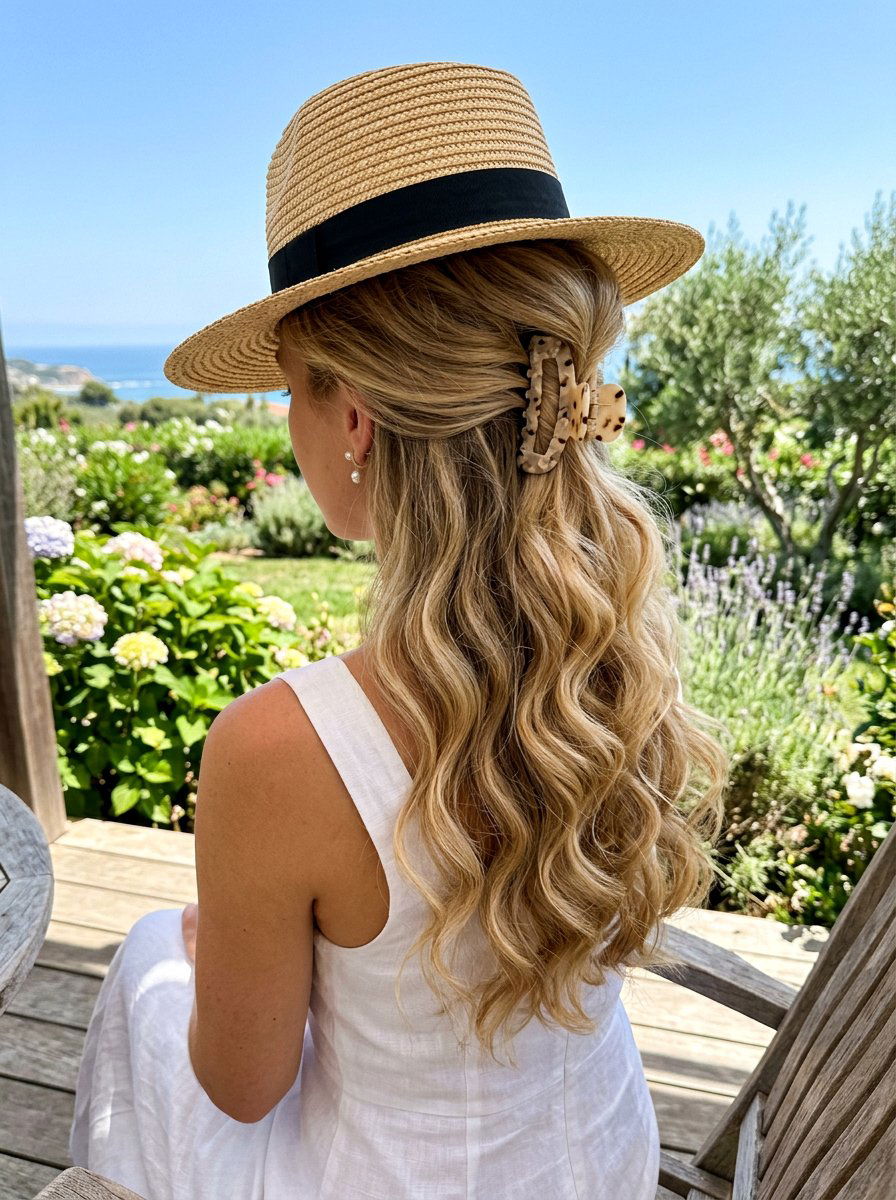 Half Up Half Down Claw Clip - 20 claw clip hairstyle for beach vacation - 20 claw clip hairstyle for beach vacation