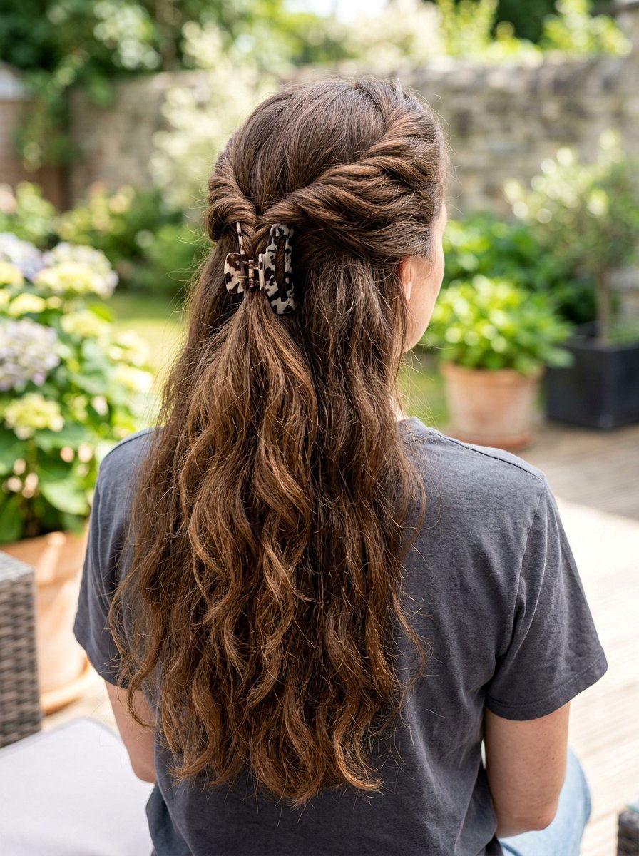 Half Up Half Down Claw Clip - 20 claw clip updo for thick long hair - 20 claw clip updo for thick long hair