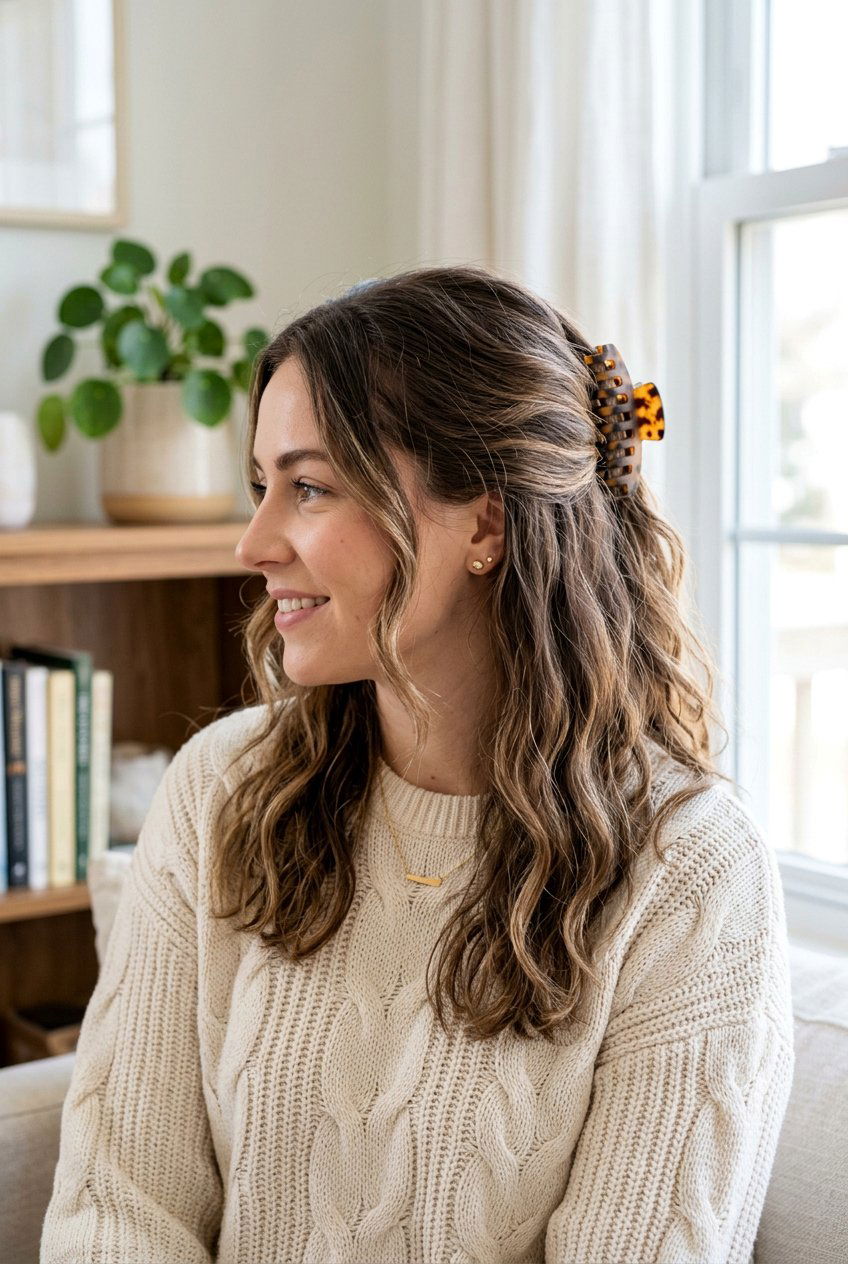 Half Up Half Down Claw Clip Hair - 20 claw clip hairstyles - 20 claw clip hairstyles