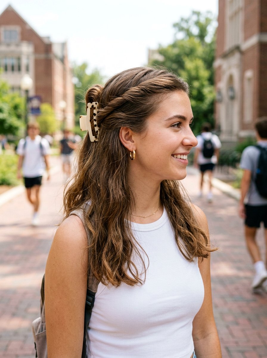 Half Up Half Down Claw Clip Hairstyle - 20 claw clip hairstyle for college girls - 20 claw clip hairstyle for college girls