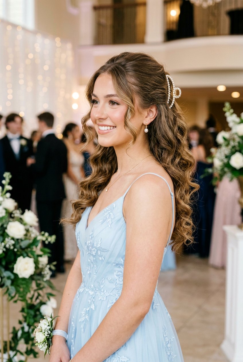 Half Up Half Down Claw Clip Prom Hair - 20 prom hairstyles with claw clip - 20 prom hairstyles with claw clip