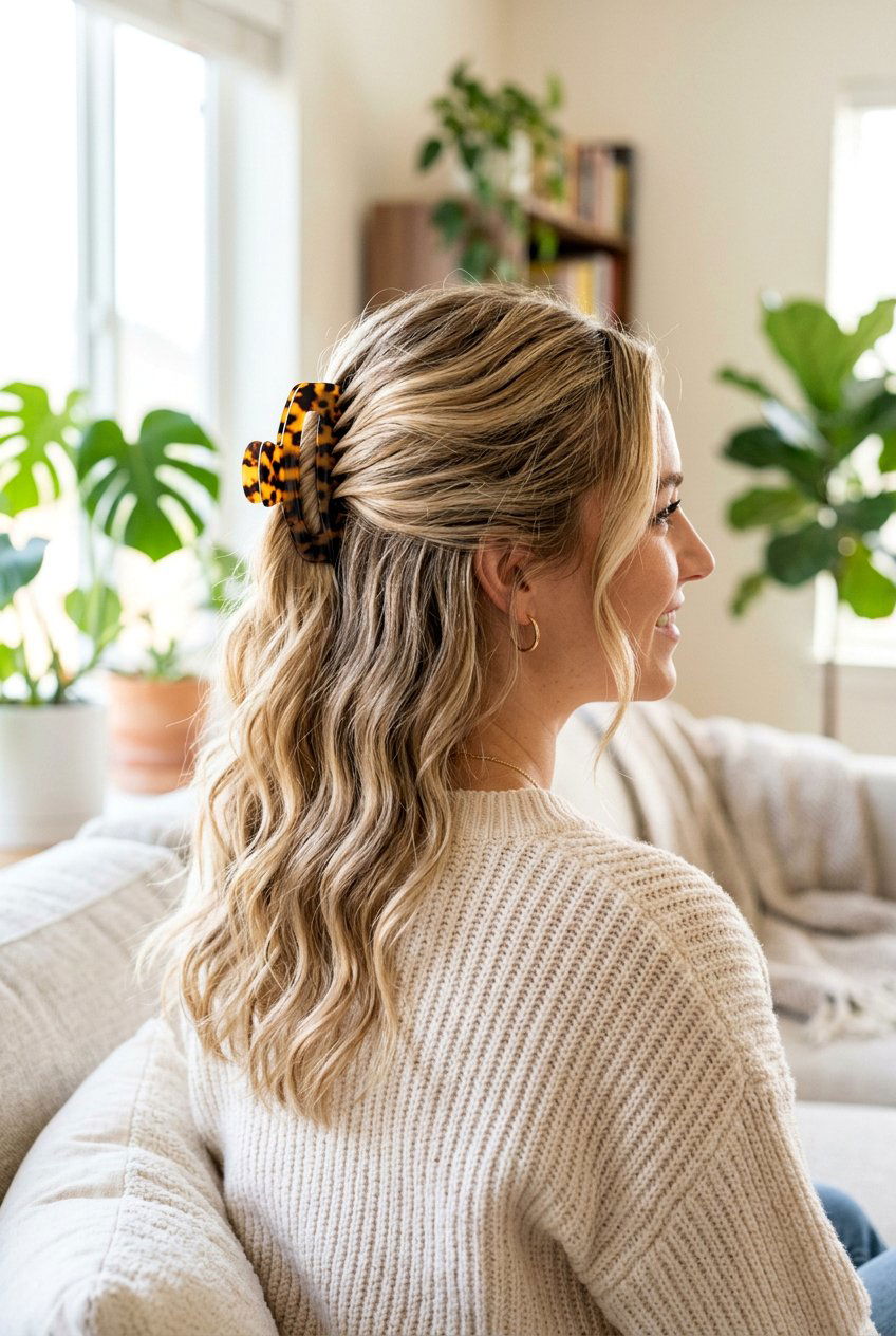 Half Up Half Down Claw Clip - 20 claw clip hairstyle for moms - 20 claw clip hairstyle for moms