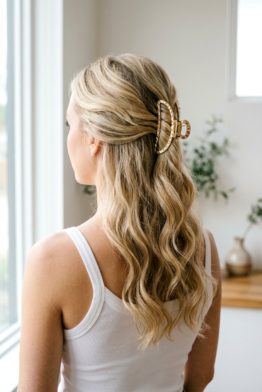 Half Up Half Down Clip - 20 dorm friendly claw clip hairstyle - 20 dorm friendly claw clip hairstyle