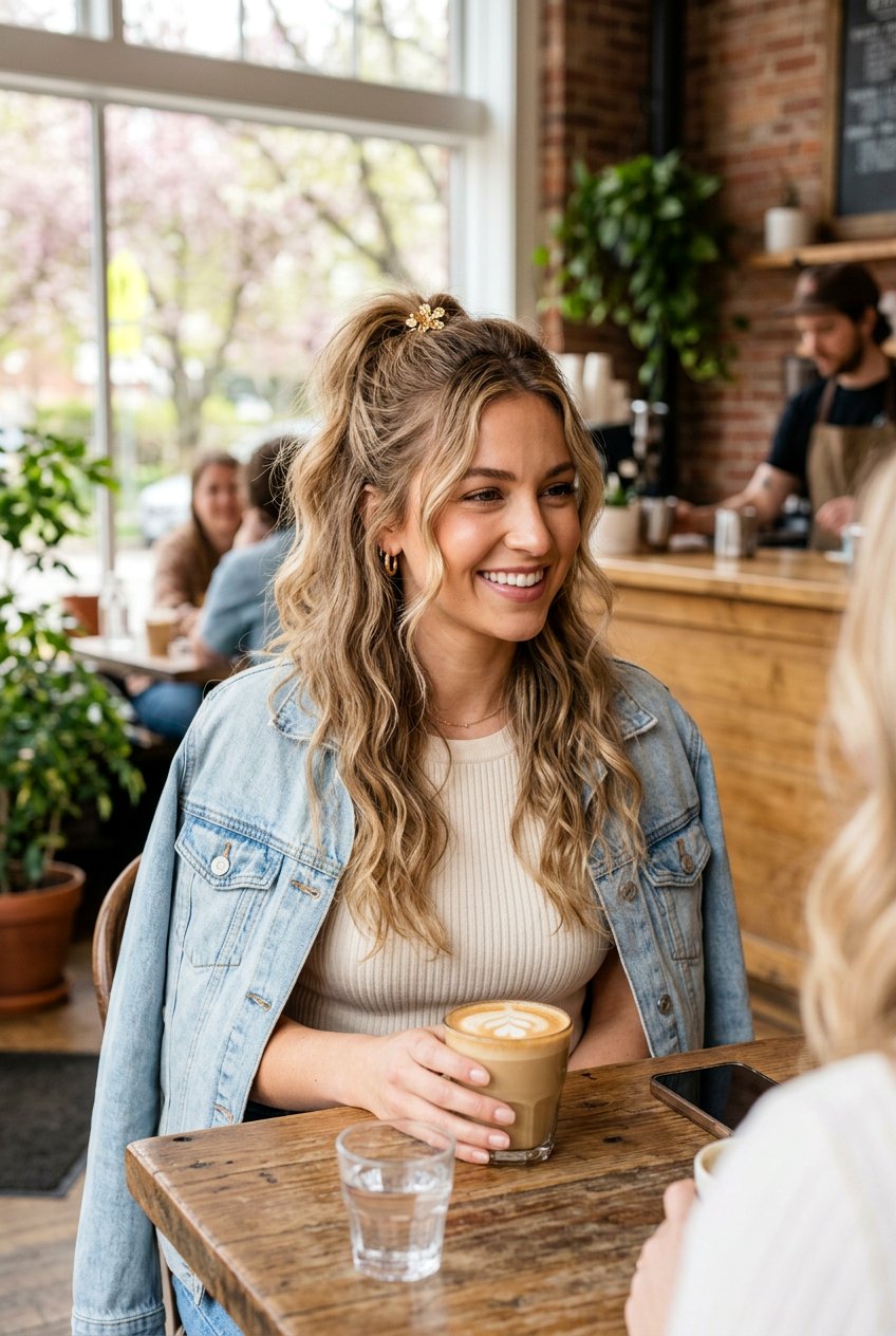 Half Up Half Down Coffee Date Hair - 20 coffee date hairstyles - 20 coffee date hairstyles