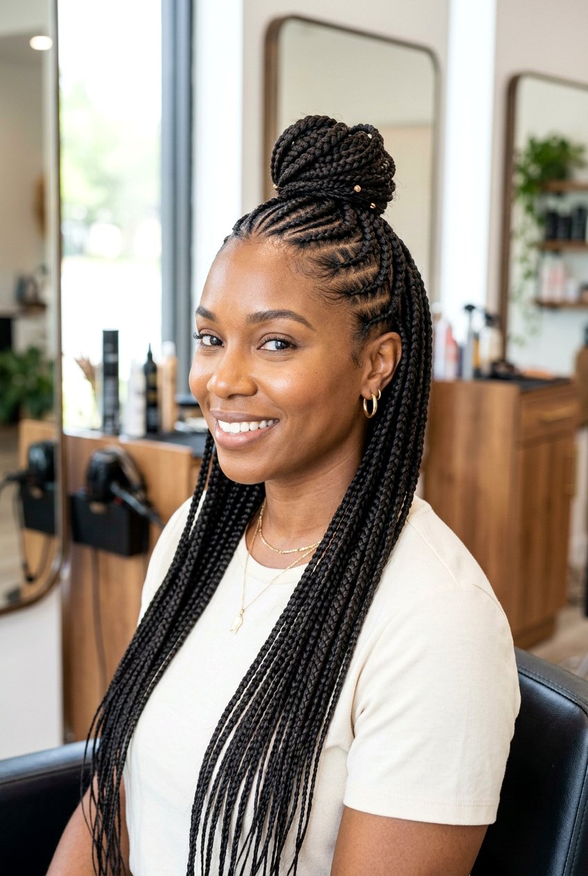 Half Up Half Down Cornrows - 20 cornrow hairstyles for black women - 20 cornrow hairstyles for black women