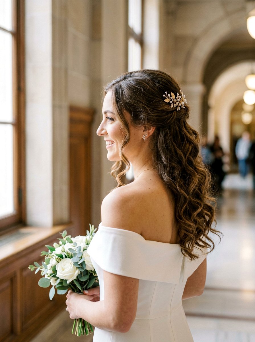 Half Up Half Down Courthouse Wedding Hair - 20 simple courthouse wedding hairstyle - 20 simple courthouse wedding hairstyle
