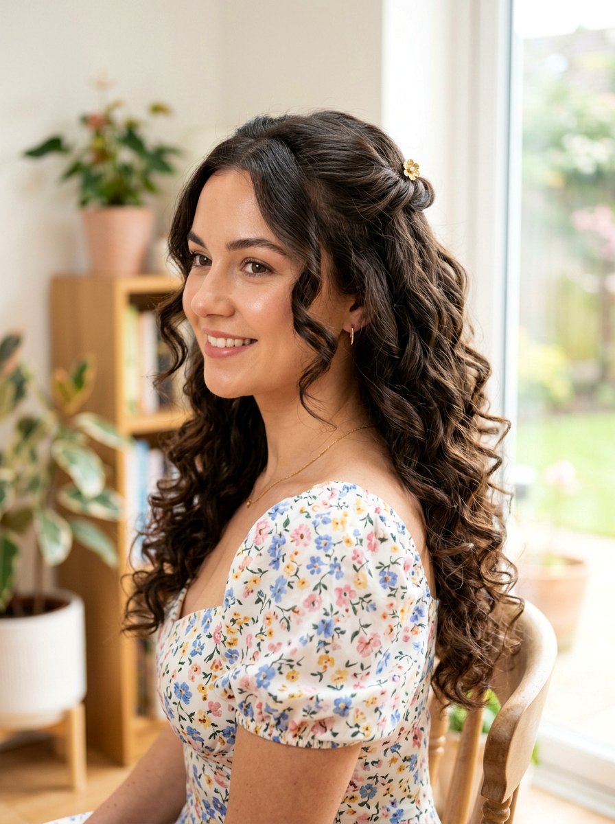 Half Up Half Down Curls - 20 cute birthday hairstyle ideas - 20 cute birthday hairstyle ideas