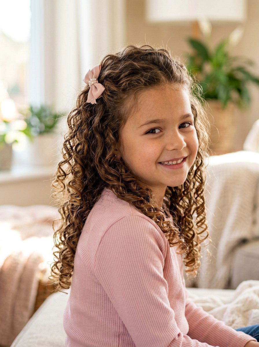 Half Up Half Down Curls - 20 cute hairstyle for school photos - 20 cute hairstyle for school photos