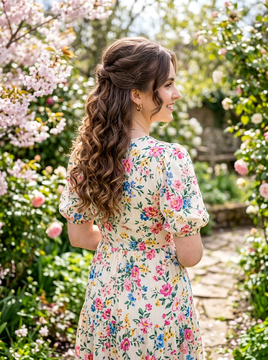 Half Up Half Down Curls - 20 cute hairstyle for casual wedding guest - 20 cute hairstyle for casual wedding guest