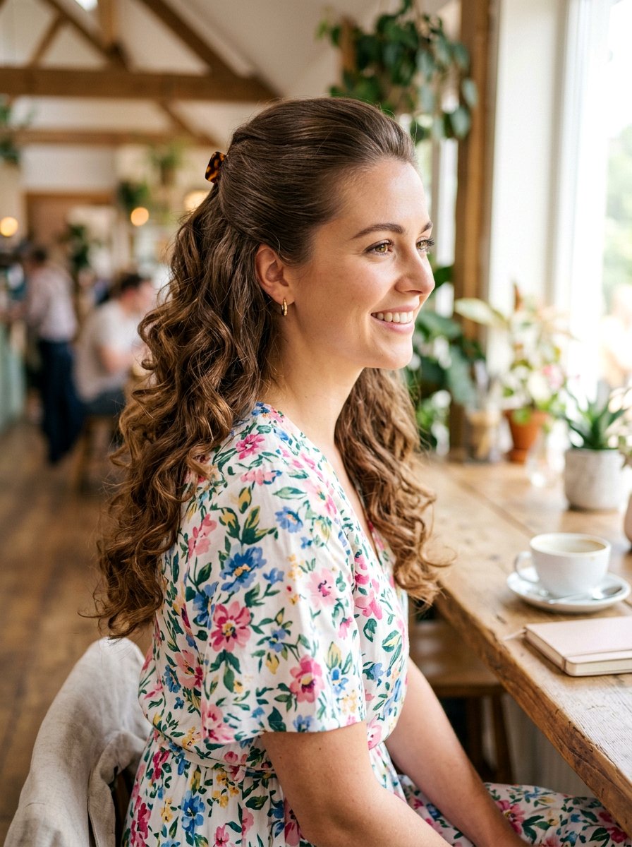 Half Up Half Down Curls - 20 cute hairstyle for family dinner - 20 cute hairstyle for family dinner