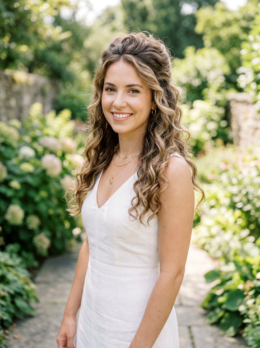 Half Up Half Down Curls - 20 date night hairstyle for mature women - 20 date night hairstyle for mature women