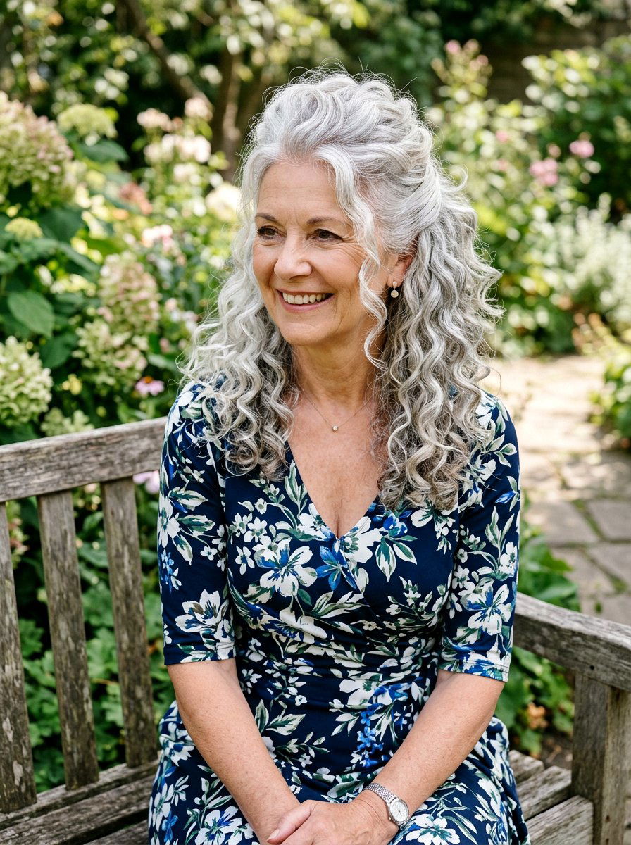 Half Up Half Down Curls - 20 older women wedding guest hair ideas - 20 older women wedding guest hair ideas