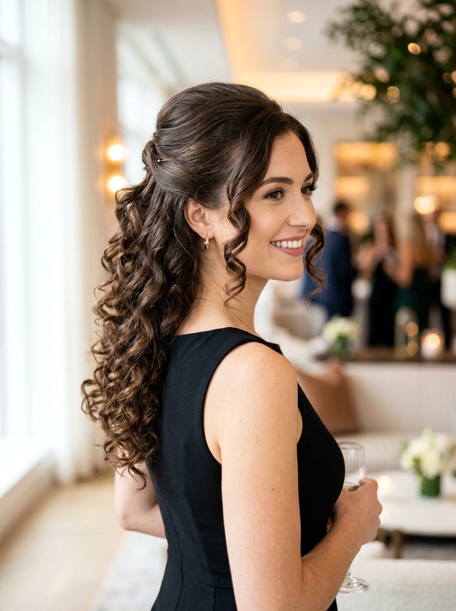 Half Up Half Down Curls - 20 party hairstyle for black dress - 20 party hairstyle for black dress